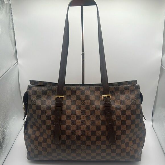 LOUIS VUITTON VINTAGE CHELSEA DAMIER EBENE HANDBAG PURSE TOTE - Picture 1 of 16